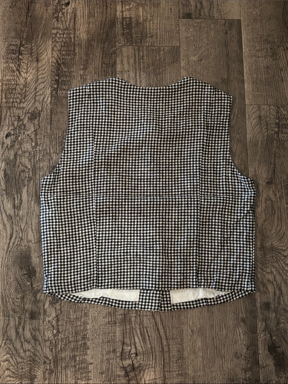 Abercrombie & Fitch Linen Buttoned Vest - Black and White Gingham - Size Large - Picture 3 of 3